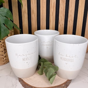 Keramisk mugg / Stengodsmugg grå du är underbar / favoritperson / mamma