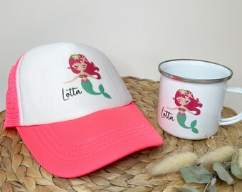 Personalized Cap & Mug / Mermaid / Gift Set / Hat / Snapback for Children and Teenagers / Various Colors