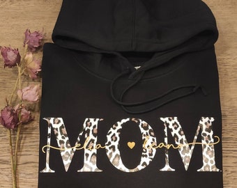 Hoodie MOM/MAMA personalisiert Namen Kinder Pullover gold silber Leo rosegold Geschenk