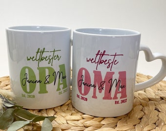 Världens bästa mormor/Världens bästa morfar, keramikmugg Personlig med barnbarnens namn/olika färger tillgängliga
