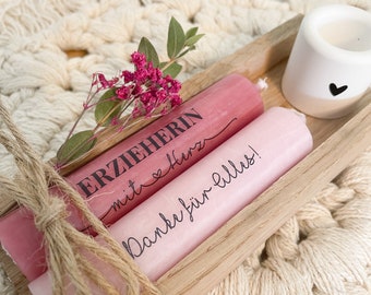 Personalized gift set for kindergarten teachers | Taper candles | Teacher with heart | Farewell gift | Thank you
