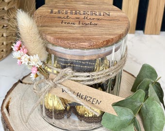 Leraar met hart, gepersonaliseerd cadeau, bedankt voor de fijne tijd / bedankpot, afscheidscadeau voor leraar