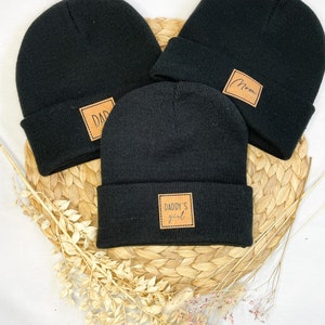 Familienset Beanie/Wintermütze SCHWARZ mit Personalisierung oder Wunschaufdruck Bild 1