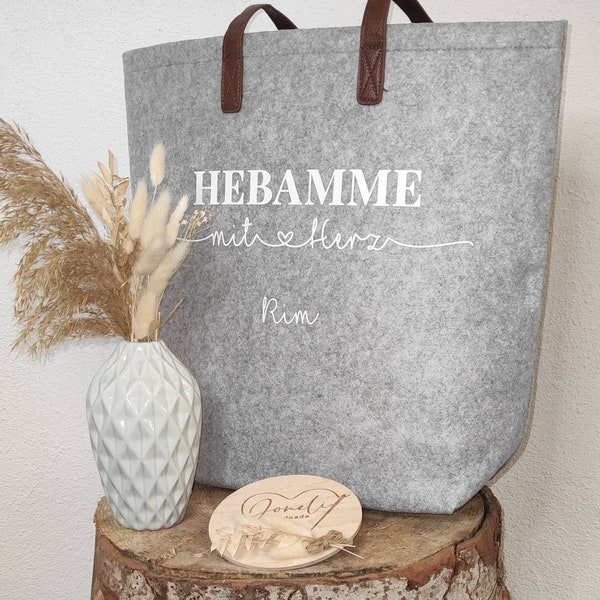 Hebamme mit Herz untersch. Designs, Abschiedsgeschenk verschiedene Taschen und Größen