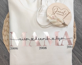 Hoodie Mama Geschenk Muttertag personalisiert Namen Kinder Pullover gold silber Leo rosegold Geschenk