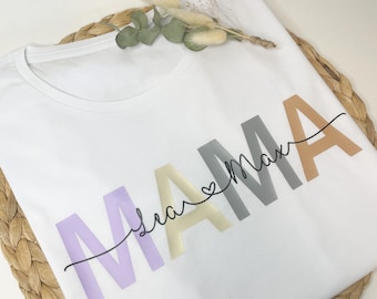 Camiseta Mamá / MAMA / personalizada con los nombres de los niños / tonos pastel