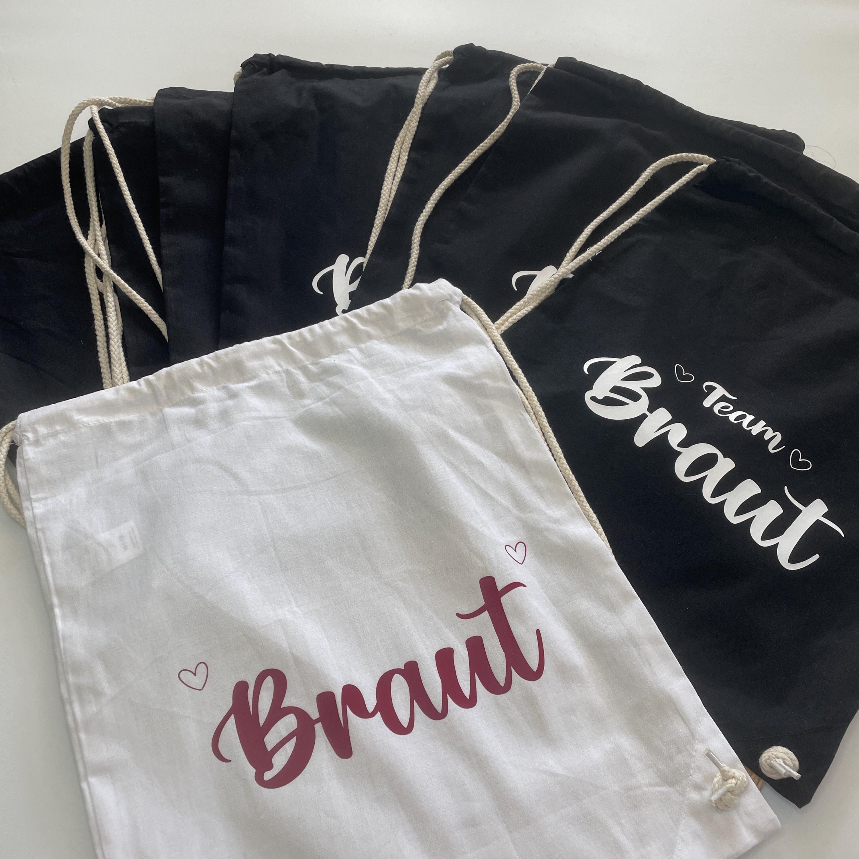 JGA - Set di borse da palestra, zaino in tessuto, con cuore, in bianco e nero, per addio al nubilato, 1 sposa e 6 spose, oro rosa