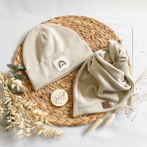 Hipster beanie / hat / triangular scarf / beige / lovingly sewn and personalized hipster beanie for children with rainbow patch