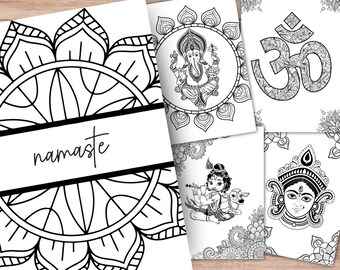 Digital Download The Namaste Colouring Pages | 10 Page Hinduism Colouring Pages