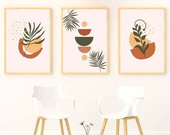 Set of 3 Boho Abstract Wall Art A3 Digital Prints, Boho Wall Decor Digital Art, Boho Home Decor