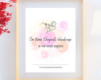 Digital Download A3 Dvadasakshari Mantra with Krishna | Om Namo Bhagavate Vasudevaya Mantra with Krishna