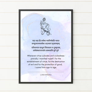 Digital Download A3 Yada Yada Hi Dharmasya Shloka | Mahabharat Shloka | Bhagavad Gita Mantra Hindu Wall Art
