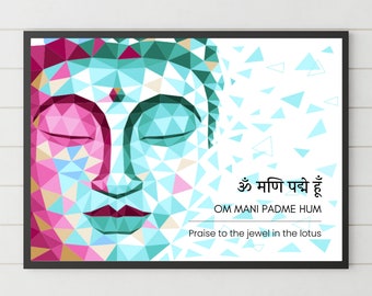 Digital Download A3 Buddha Mantra | Om Mani Padme Hum Mantra with Buddha