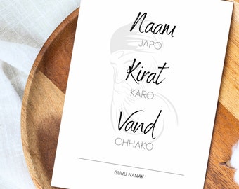 Digital nedladdning A3 Sikhismens 3 pelare | Naam Japo, Kirat Karo, Vand Chhako Digital Print