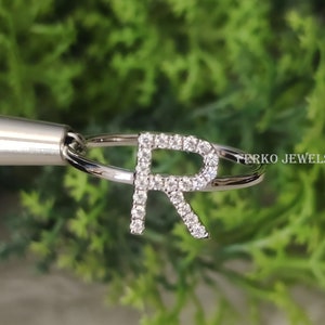 Anel de letra moissanite/Anel de nome personalizado de A a Z/Anel personalizado delicado/Anel de alfabeto/Anel de promessa personalizado/Anel inicial de ouro branco 14K