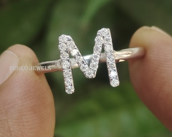 Custom Name Ring/ Personalized Gift/ Letter Ring/ Customized Ring/ Alphabet Ring/ Personalized 14K White Gold Initial Ring/ Monogram Ring