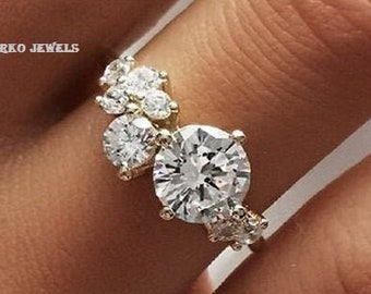 Diamond Cluster Ring/Multi-stone Diamond Ring/Moissanite Cluster Engagement Ring/Unique Cluster Ring /gift for her/Multi-stone Promise Ring