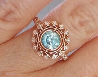 Vintage Aquamarine Engagement Ring/1920s Art Deco Engagement Ring/Sterling Silver milgrain Anniversary Ring/Art Nouveau Glory Wedding Ring