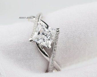 Princess Cut engagement ring/Twist Shank Engagement Ring/bridal band ring/Infinity wedding ring/Anniversary Ring/Split Shank Moissanite Ring