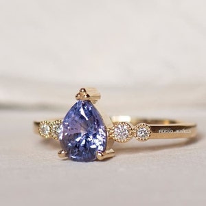 Lavender Sapphire Ring/Pear Cut Purple Violet Sapphire Engagement Ring/Vintage Bridal Anniversary Ring/Antique Rustic Unique Promise Ring