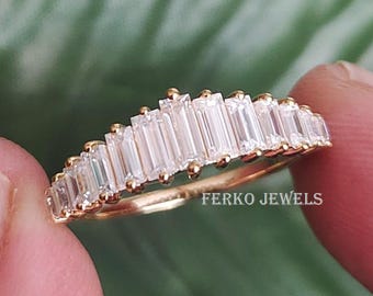 Stokbrood verticale stapring / trouwring nesten / Moissaniet-diamanten tiararing / afstudeerring / bijpassende jubileumring stapelen