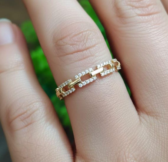 Moissanite Chain Ring/diamond Chain Ring/yellow Gold  display picture 1