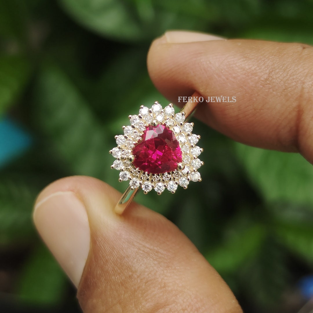 Heart Shaped Ruby Engagement Ring/july Birthstone Ring/vintage Ring ...