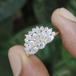 Art Deco Ring, Half Moon Ring, Cluster Engagement Ring, Delicate Engagement Ring, Unique Ring, Marquise Cut Wedding Ring, Matching Band