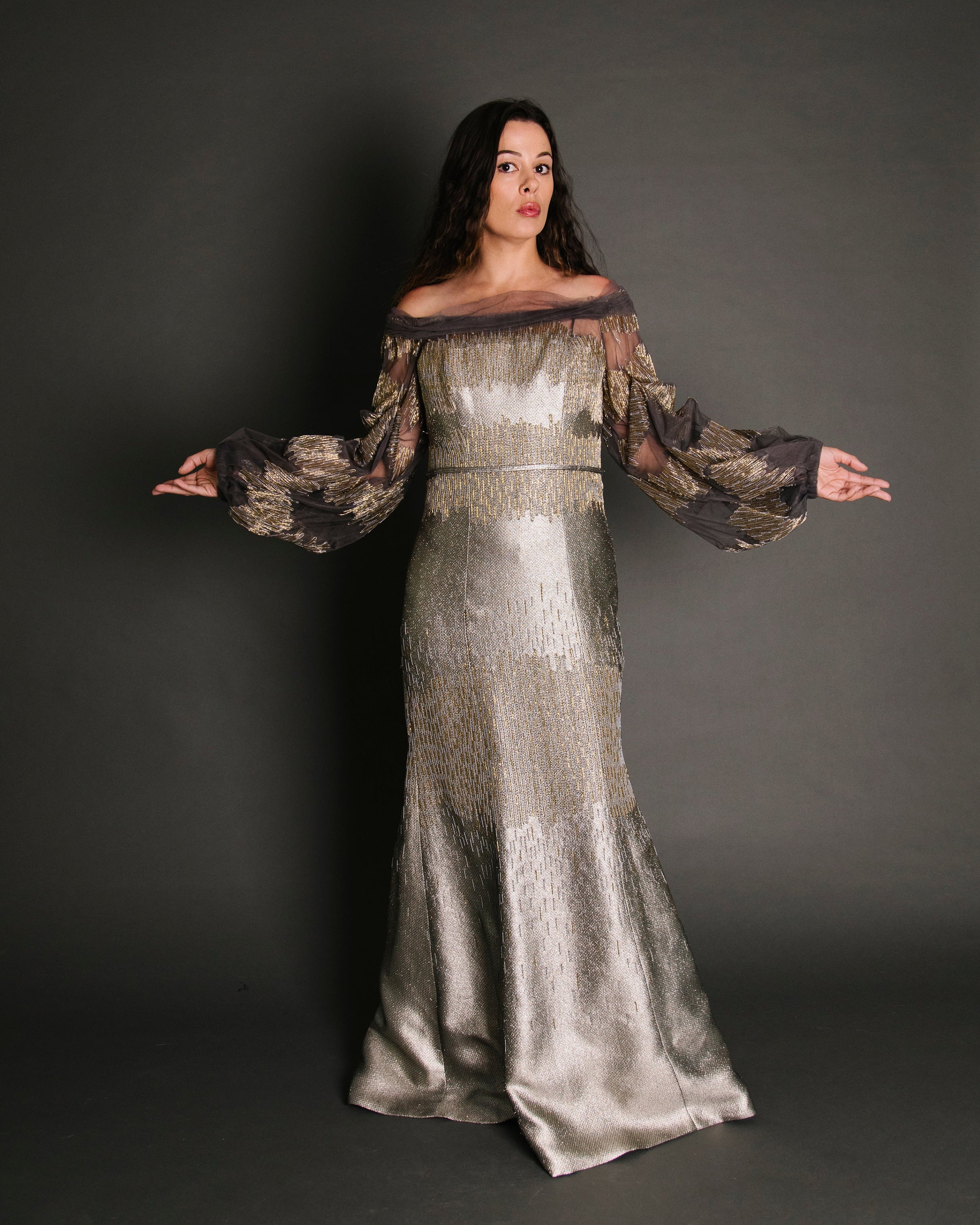 slim fit dress slacks Carolina Herrera Gold Silk Sequin Sleeveless Knee Length Dress