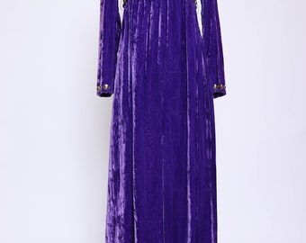 70's Purple Velvet Maxi Dress S/M