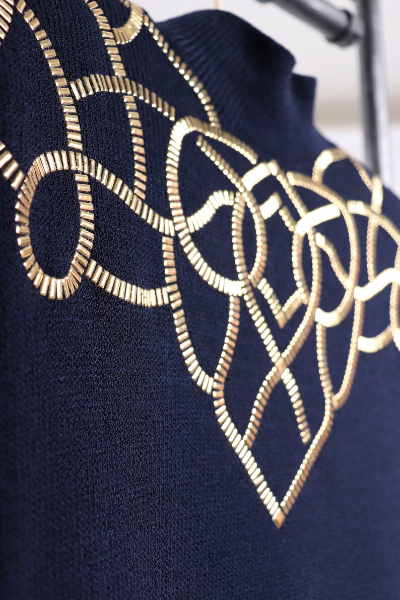 80's St. John Knit Gold Embellished Dress M image 5