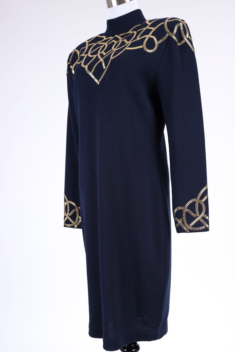 80's St. John Knit Gold Embellished Dress M image 7