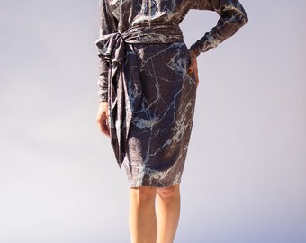 80's Galanos Marbled Silk Dress S/M