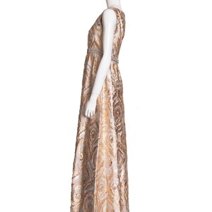 Vintage Champagne Gold & Silver Pleated Midi Dress 6 8 10