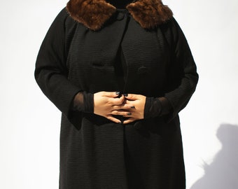 50's Maison De Couture Coat with Mink Collar M/L