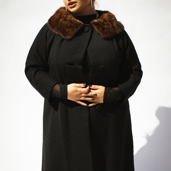 50's Maison De Couture Coat with Mink Collar M/L