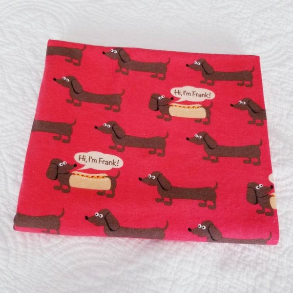 Dachshund Funny Hot Dog Fabric, Super Snuggle Flannel by the Fat Quarter, I'm Frank