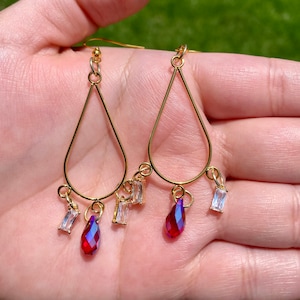 Siam Shimmer Swarovski Gold Teardrop Earrings