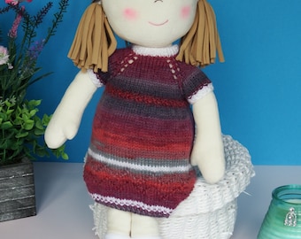 Handmade -  Soft Rag Doll - Woollen Dress