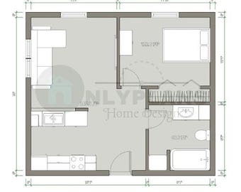 1 BR/1 BA tiny house 2D floor plan
