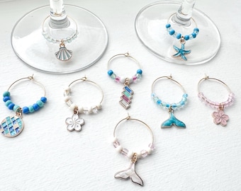 Tropical Pastel Wine Charms- set of 8 | Hostess Gift | Beach Ocean Aesthetic