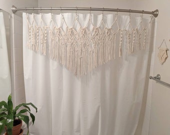 Macrame Shower Curtain Cover/Handmade in Oregon/5mm cotton macrame cord/plastic-free packaging/boho shower curtain accent