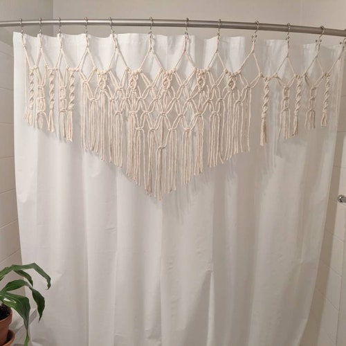 Macrame Shower Curtain Cover/Handmade in Oregon/5mm cotton macrame cord/plastic-free packaging/boho shower curtain accent