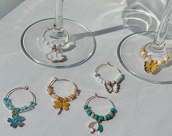 Spring Wine Charms- set of 6 | Hostess Gift | Easter