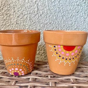 Terracotta Pot 2.5 Hand Painted Dotted Mandala- 2 Colors