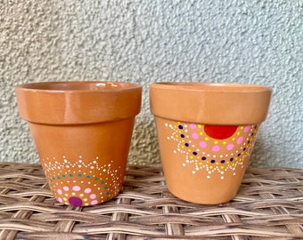 Terracotta Pot 2.5 Hand Painted Dotted Mandala- 2 Colors