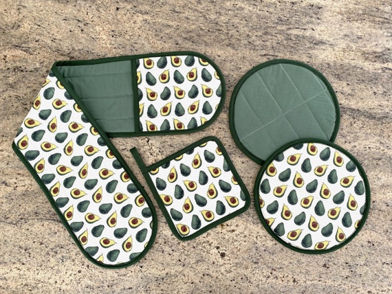 Avocado & Green Oven Mitts/pot Holder Set: Double Oven 