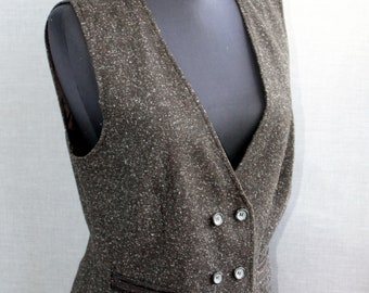 Vintage brauner Anzug, Tweed Weste Größe L Zweireihige Weste für Frauen Dark Academia Kleidung