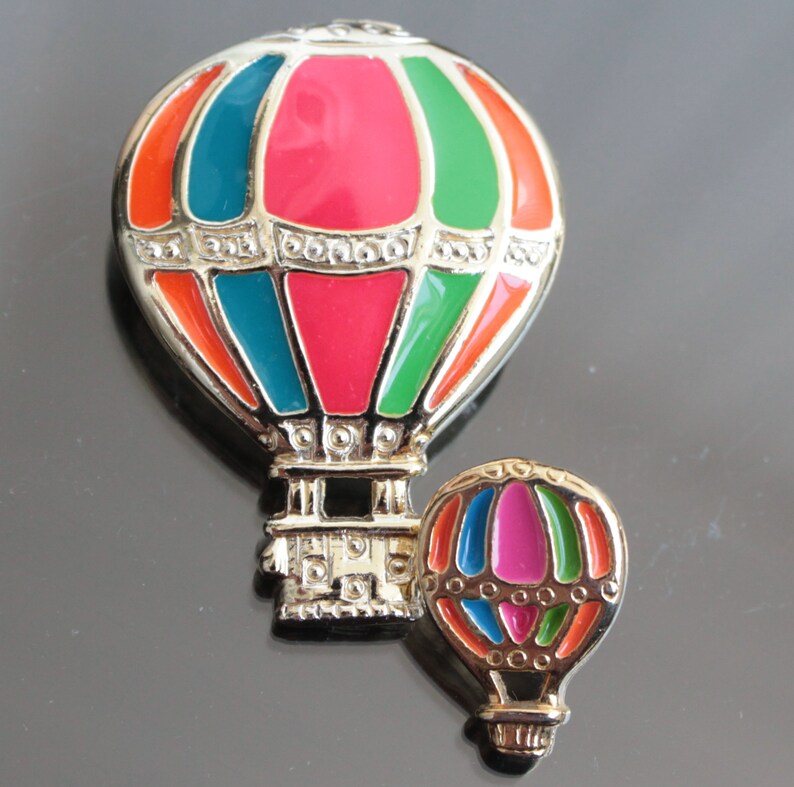 Vintage Hot Air Balloon Drooch Set Gold Tone Red Green Blue Orange ...
