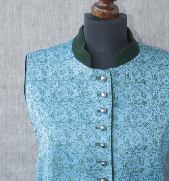 Vintage blue green dirndl vest Corset silk blend … - image 1